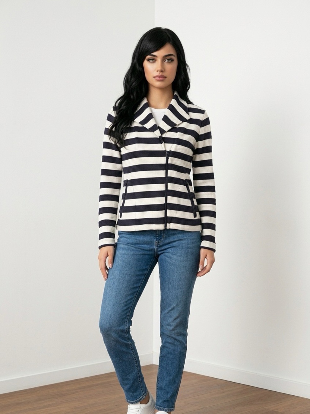 Talbots Navy and White Striped Women's Knit Jacket size P